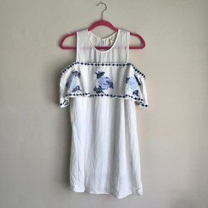 MIAMI / White & Blue Floral Open Shoulder Dress